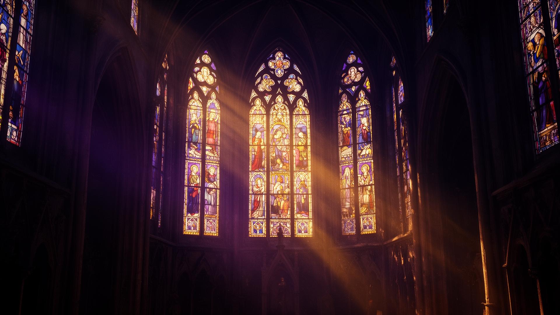 Vitrais de catedral iluminados